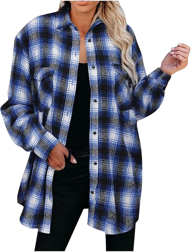 Flannel Shirts for Women Casual Plaid Button Cardigan Jacket Outwears Fall Fashion 2023 Winter Tartan Jacket