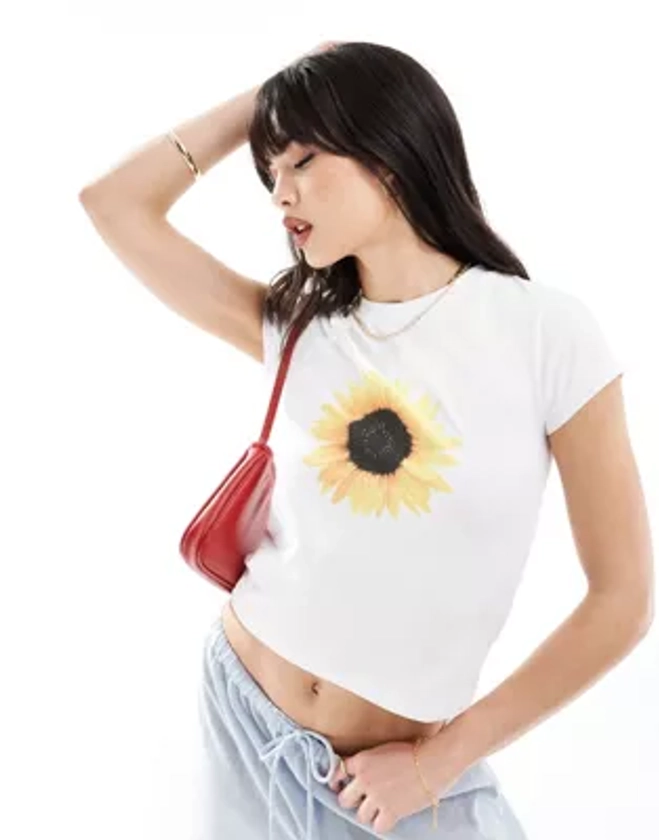 ASOS DESIGN - T-shirt court à imprimé tournesol - Blanc | ASOS