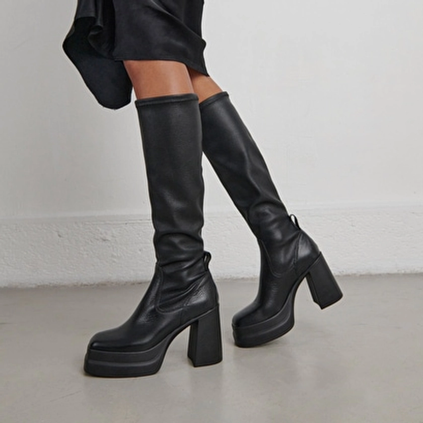 Jonak Bottes hautes à plateformes femme en cuir grainé noir | Jonak