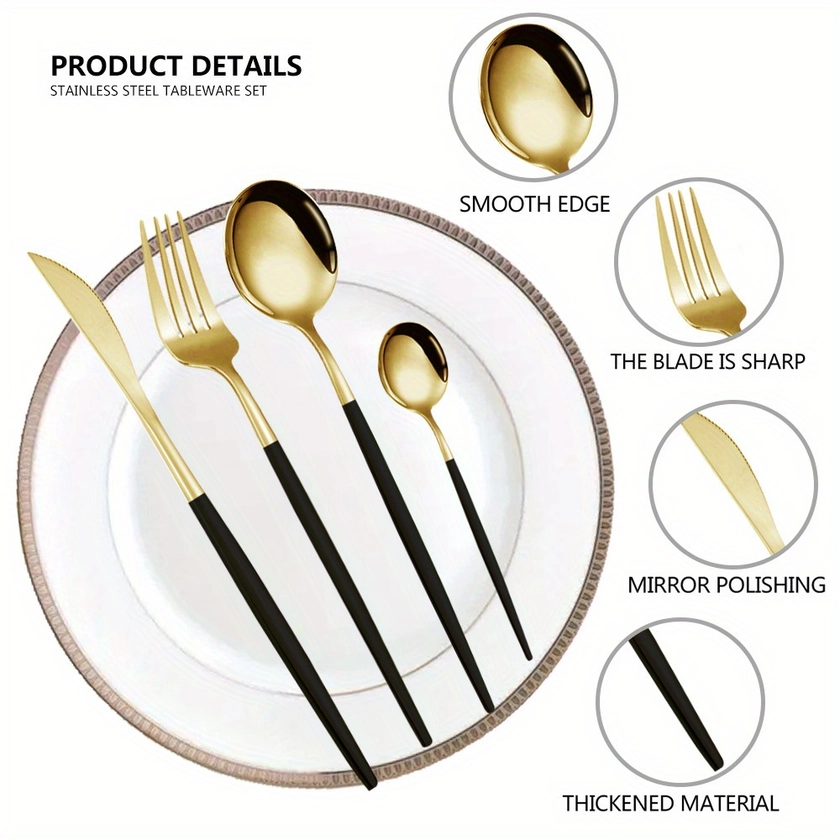 Ensemble de vaisselle portugaise de 24 pièces, couteau à steak en acier inoxydable, fourchette, cuillère à café, cuillère à thé, ustensiles de table, lavable au lave-vaisselle, vaisselle de cuisine