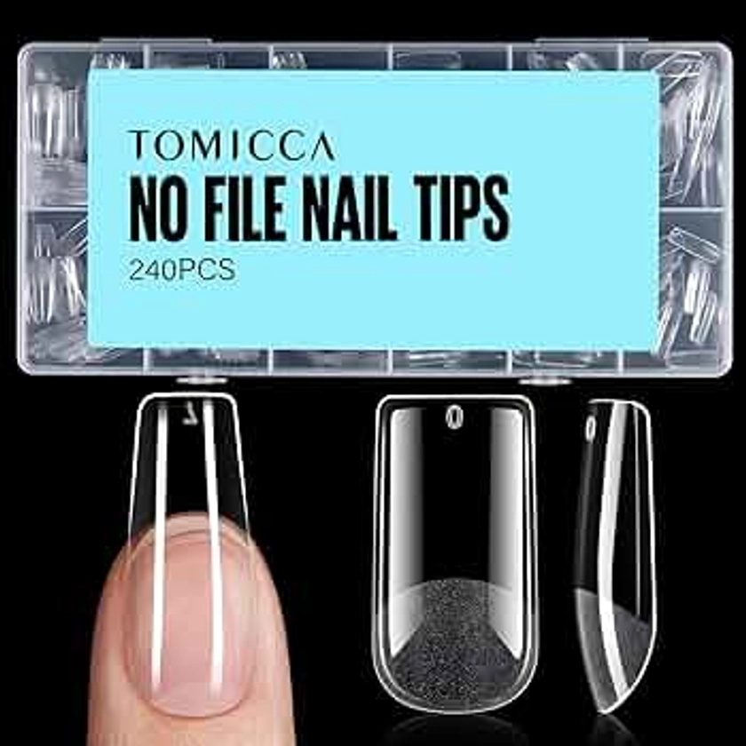 TOMICCA Medium Square Nail Tips, 240Pcs Soft Gel Nail Tips, 12 Sizes Pre-Shaped Half Matte Fake Clear Gelly Tips, Press on Acrylic Nails for Nail Extension DIY Nail Salon