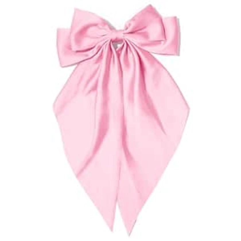 Amazon.com : Large Hair Bows for Women Pink Silky Satin Hair Bow Hair Clips Long Tail French Hair Ribbon Coquette Bows Hair Barrettes for Girls : Beauty & Personal Care