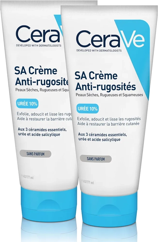 CeraVe Crème SA Anti-Rugosités - 2 x 177ml - Crème Exfoliante Hydratante 24h Corps pour Peaux Très Sèches, Rugueuses et Kératose Pilaire
