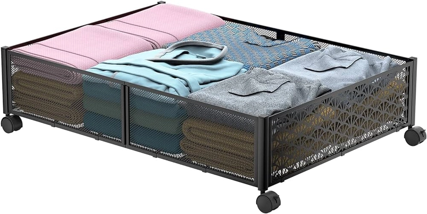 innotic Under Bed Storage with Wheels, Metal Under Bed Storage Drawer Containers Foldable and Movable, Closet Organizer Storage Ideal for Clothing, Shoes, Blanket, Toys-L Size (1 PACK) (1 PACK)