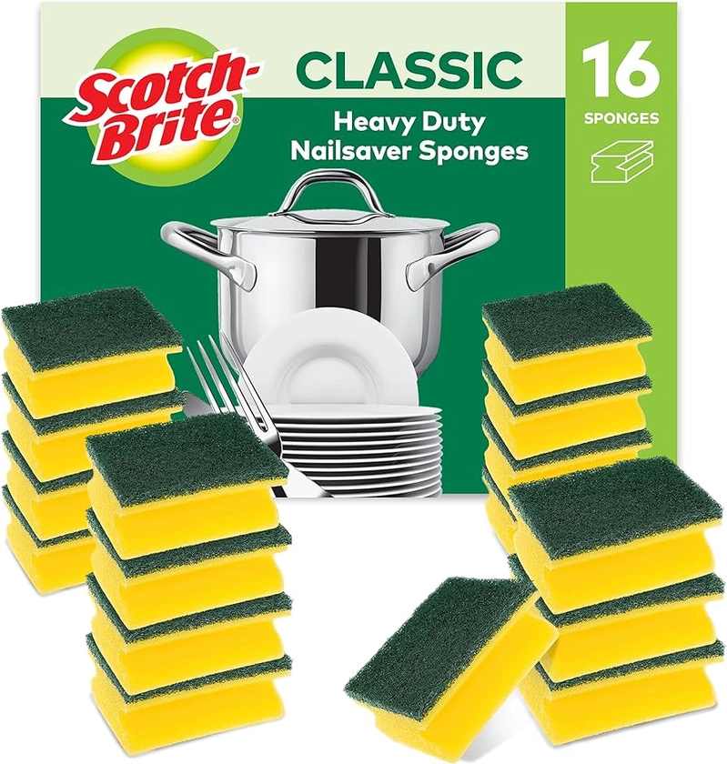 Scotch-Brite Classic Heavy Duty Scrub Sponge, 16 Pieces - Durable Scourer that Easily Removes Grease & Burnt-on Food : Amazon.co.uk: Home & Kitchen