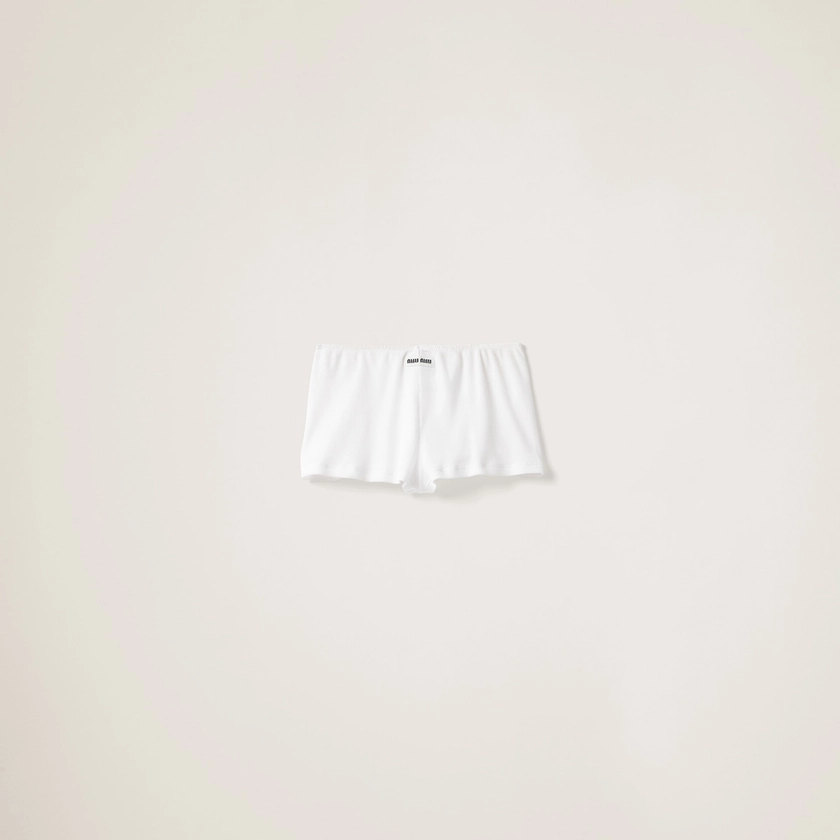 White Ribbed Knit Boxer Shorts | Miu Miu