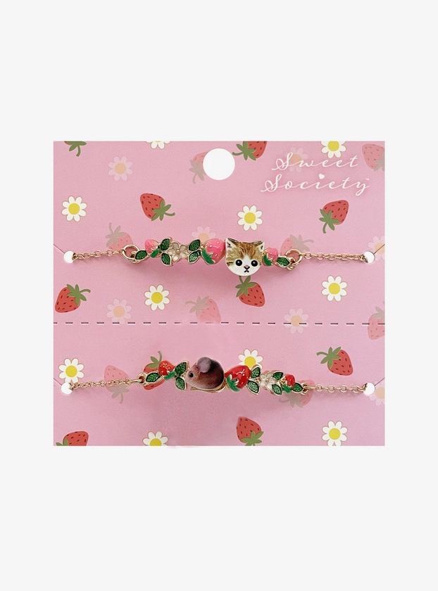 Sweet Society Cat & Mouse Strawberry Best Friend Bracelet Set