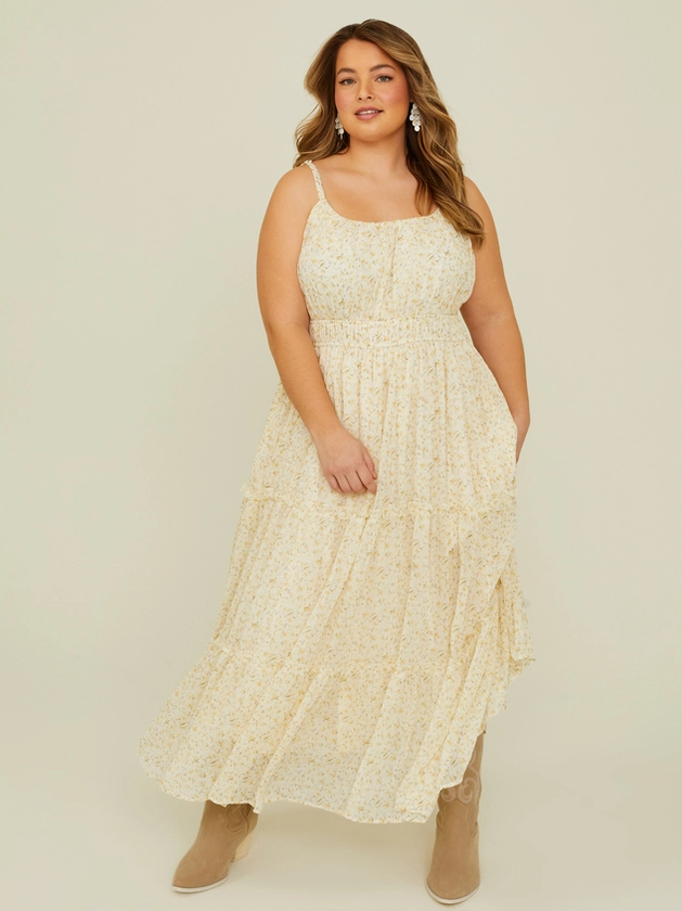 Katie Floral Tiered Maxi Dress in Ivory & Yellow | Arula