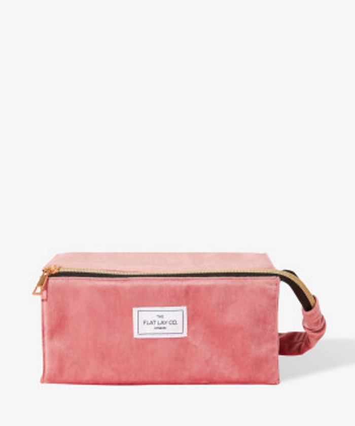 Open Flat Makeup Box Bag in Pink Velvet