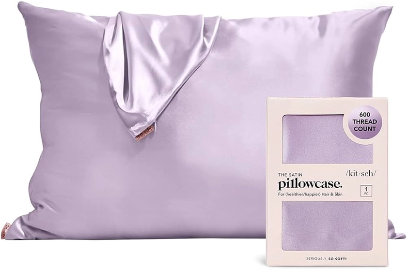 Kitsch Satin Pillowcase with Zipper for Hair & Skin, Softer Than Silk Pillow Cases Queen, Smooth Pillow Covers, Machine Washable, Wrinkle-Free, Cooling Satin Pillow Cases Standard Size 19x26, Lavender