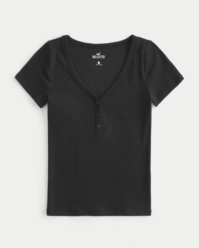 Women's Ribbed Short-Sleeve Icon Henley | Women's Tops | HollisterCo.com