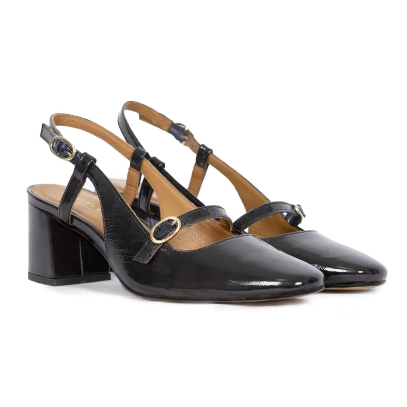 Escarpins slingback cuir vernis noir