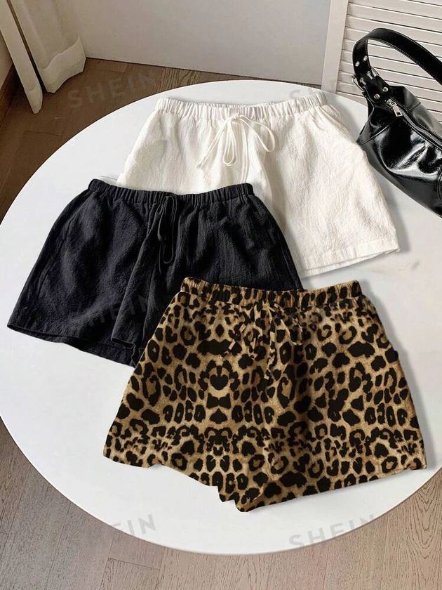 SHEIN EZwear 3pcs Leopard Print Casual Comfortable Lounge Shorts, Summer | SHEIN USA