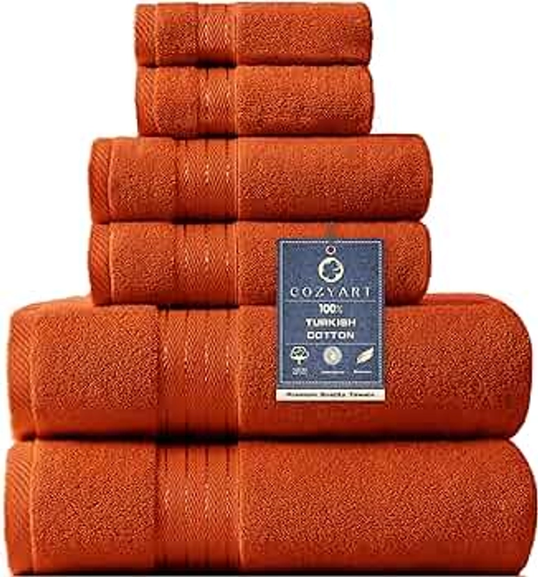 COZYART Orange Bath Towels Set for Bathroom Turkish Cotton Thick Soft Absorbent Durable 650 GSM Towel Set of 6, 2 Large Bath Towels, 2 Hand Towels, 2 Washclothes