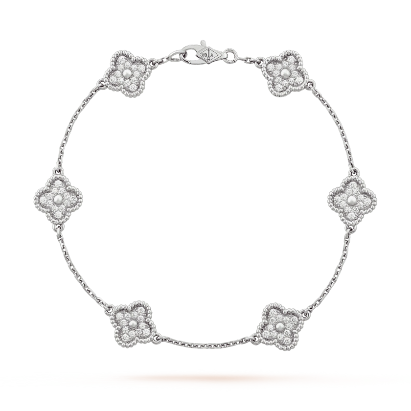 Sweet Alhambra bracelet, 6 motifs 18K white gold, Diamond - Van Cleef & Arpels