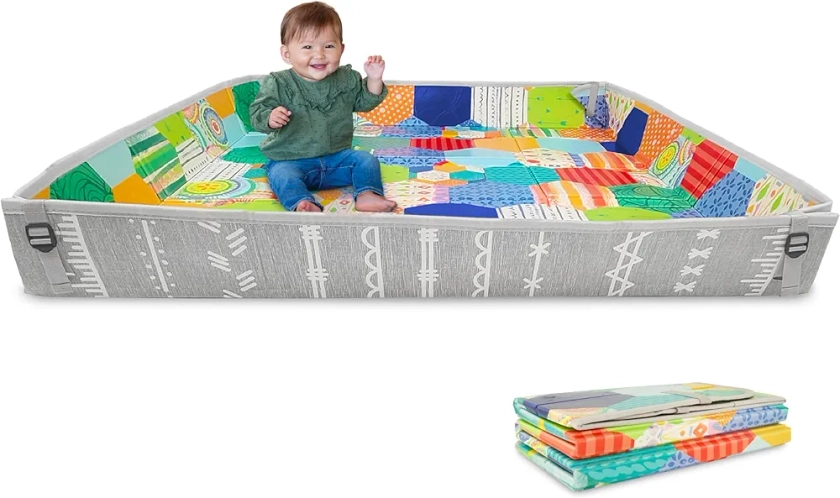 Infantino - Foldable Soft Foam Mat - Baby Play Mat - Extra Large - Double-Sided Cushioned Portable - Fold-Up Sides - Non Slip Crawling - Infants & Toddlers - Multicolor