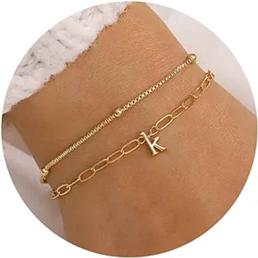 M MOOHAM Gold Initial Bracelet for Women Girls - Dainty Layered Personalized Bracelet Gold Jewelry Gifts for Women Teen Girls