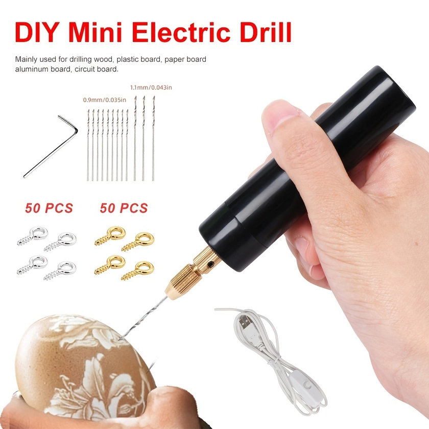 1 Set, Mini Electric Drill Handheld USB Drill Rotary Tools For Metal Wood Jewelry, DIY Wood Crafts Drilling Tools With Drill Bits