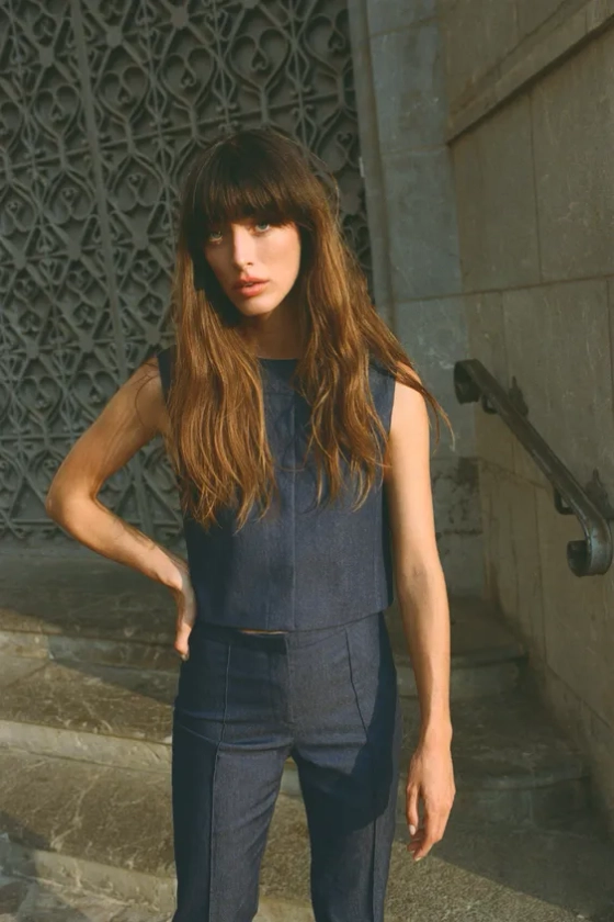 DENIM-EFFECT WAISTCOAT