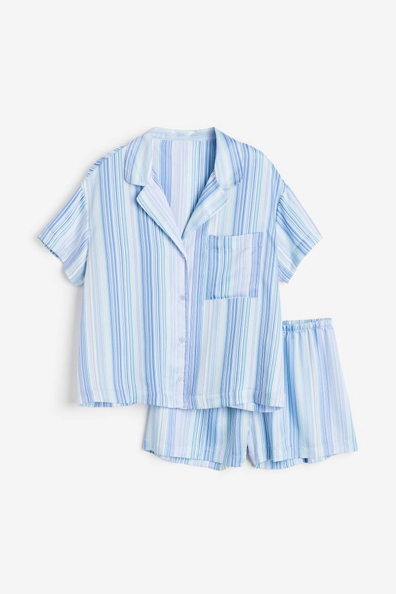 Pajama Shirt and Shorts - Light blue/striped - Ladies | H&M US