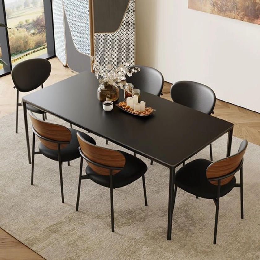 Table à manger rectangulaire chic avec dessus en pierre noire de minuit, anti-rayures, table fixe pour 4 personnes, 51,2"L x 31,5"L x 29,5"H, sans chaises