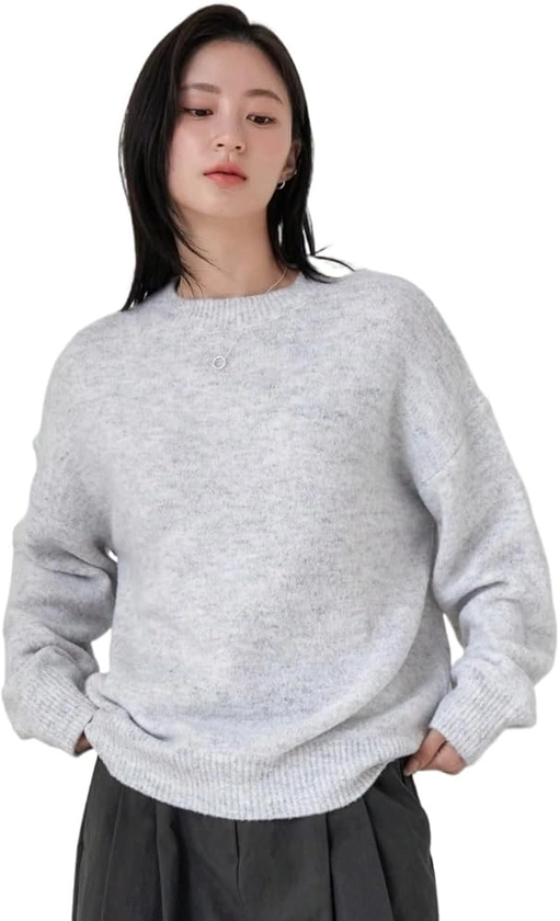 Fall Women's Pullover Sweater - Solid Drop Shoulder Sweater Round Neck Casual