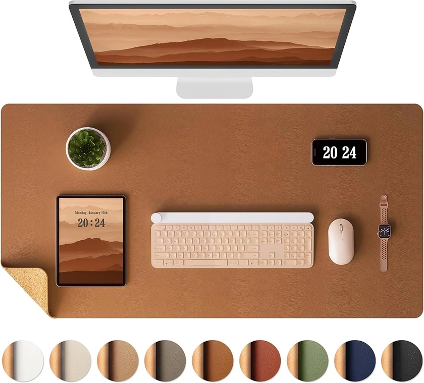 Aothia Double-Sided Desk Pad, 36"x17"Leather Desk Mat, Eco Cork Desk Pad Protector,Large Mouse Pad,Waterproof Desk Blotter for Office/Home(Brown) : Amazon.ca: Electronics