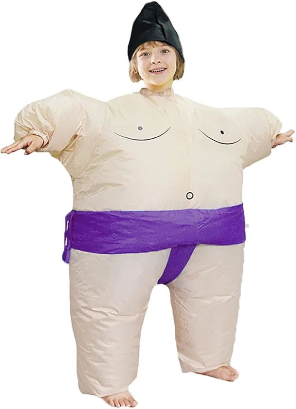 Rafalacy Inflatable Sumo Wrestler Costume Suit for Kid Blow up Party Fat Suit Funny Halloween Costume Kids Cosplay Fancy Dress Outfit (under 110cm)