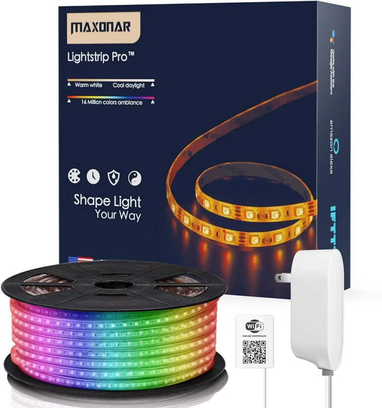 Buy LED Strip Lights Compatible with Alexa, Maxonar Wifi LED Light Strip Kit with RGB Multicolor Waterproof IP65 Strip Light Wireless Smart Phone Controlled DIY Kit Works Amazon echo Google Home (16.4 Ft Online at Low Prices in India - Amazon.in