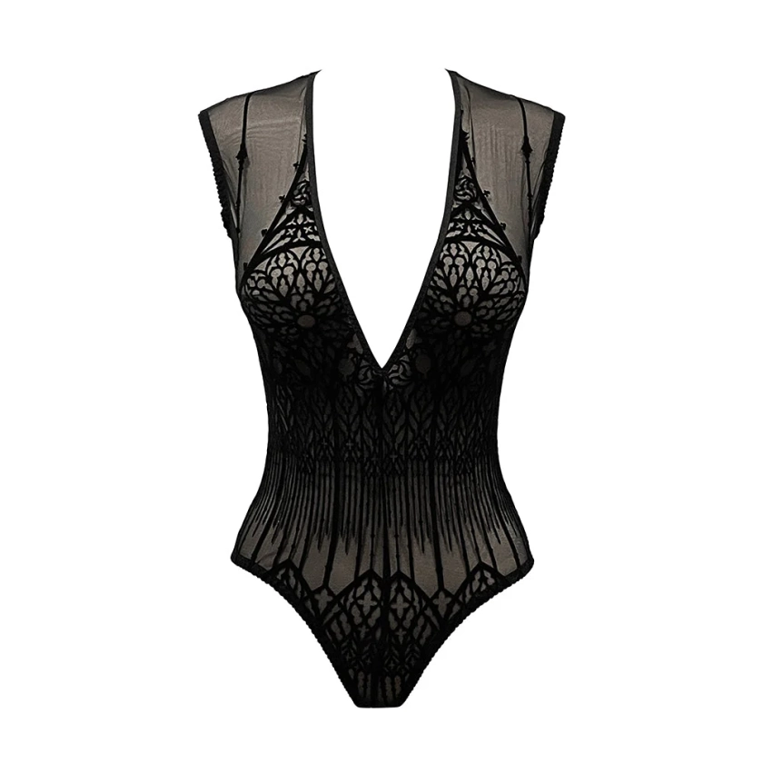 RTO - DEEP PLUNGE CATHEDRAL BODYSUIT - BLACK