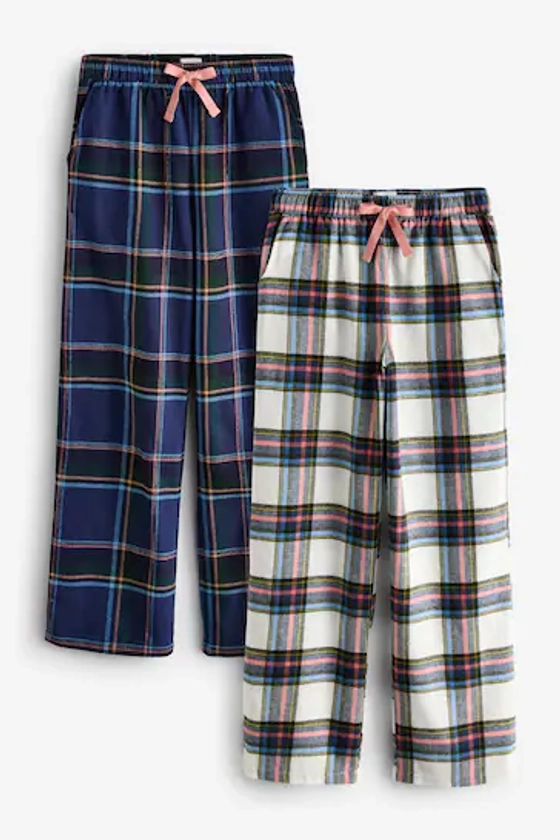 Buy Navy/Cream Flannel 100% Cotton Trousers 2 Pack from the Next UK online shop