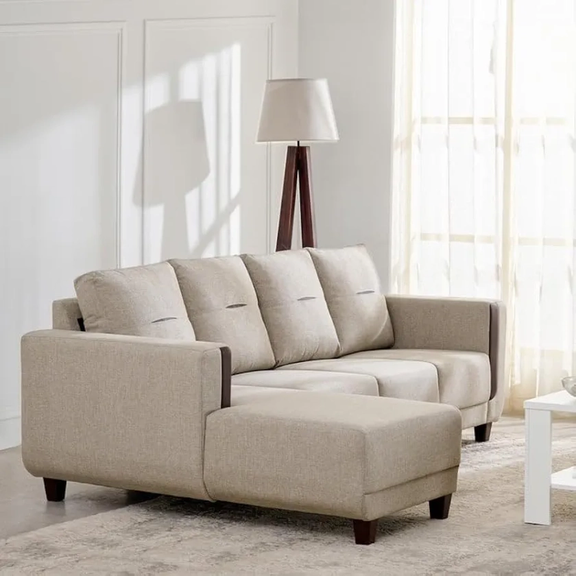 Home Centre Berry 3 Seater Sofa with Left Chaise - New Beige, Pine Wood : Amazon.in: Home & Kitchen