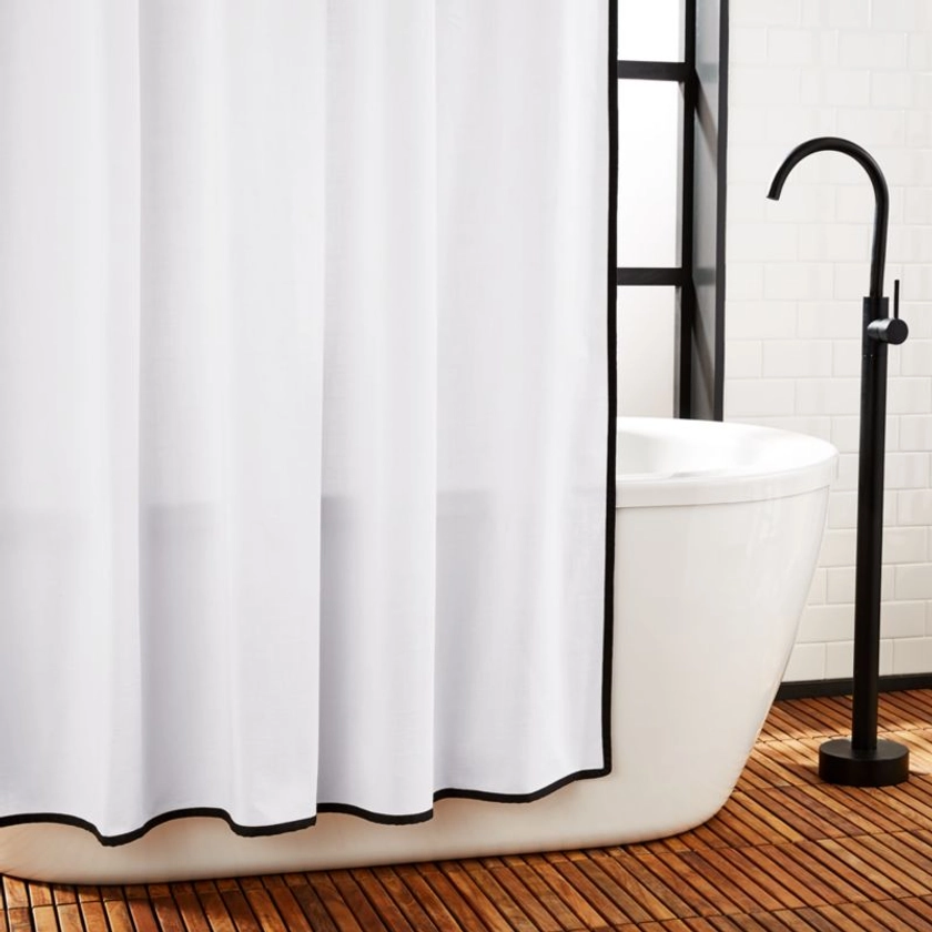 Capri Organic Cotton White with Black Border Shower Curtain 72" + Reviews | CB2