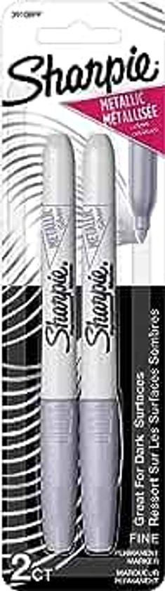 Sharpie Metallic Permanent Markers, Fine Point, Silver, 2 Count