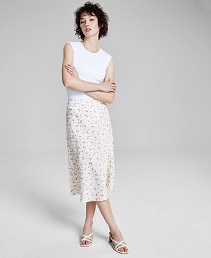 And Now This Woman's Floral-Print Satin Midi Skirt, Created for Macy's - Macy's