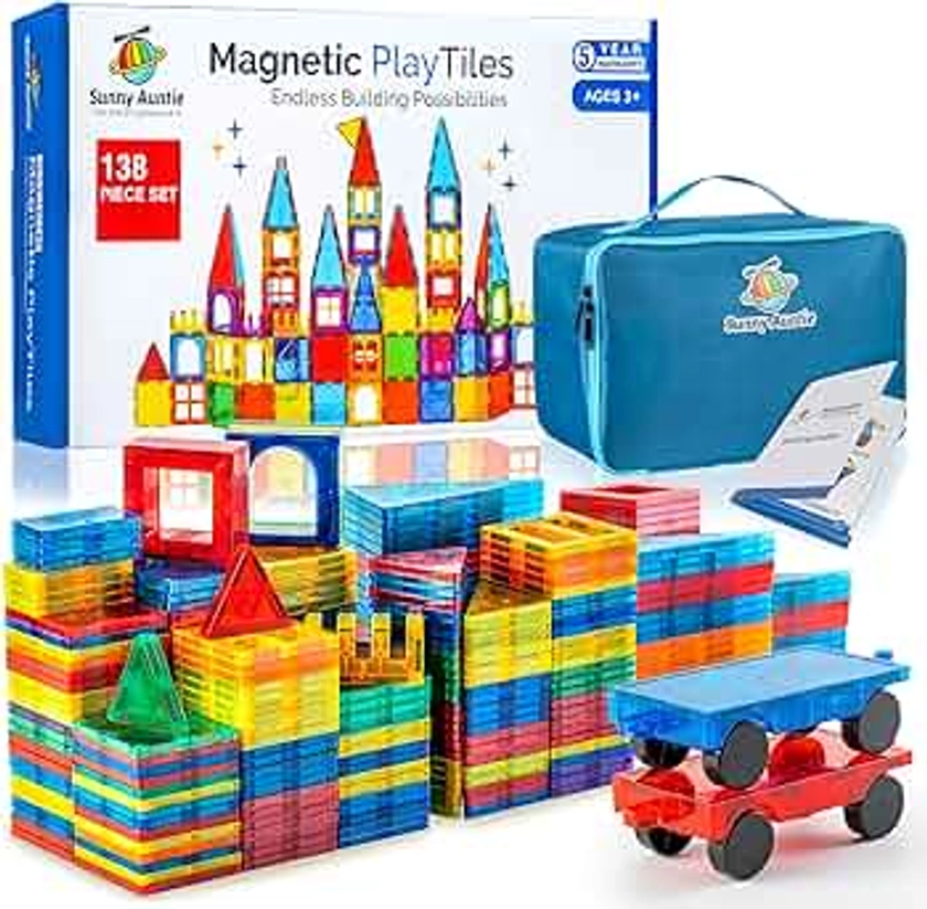 Magnetic Tiles 138 PCS+ Bonus Zippered CASE, Magnetic Tiles for Kids Toy for 3 4 5 6 7 8 Year Old Boys & Girls