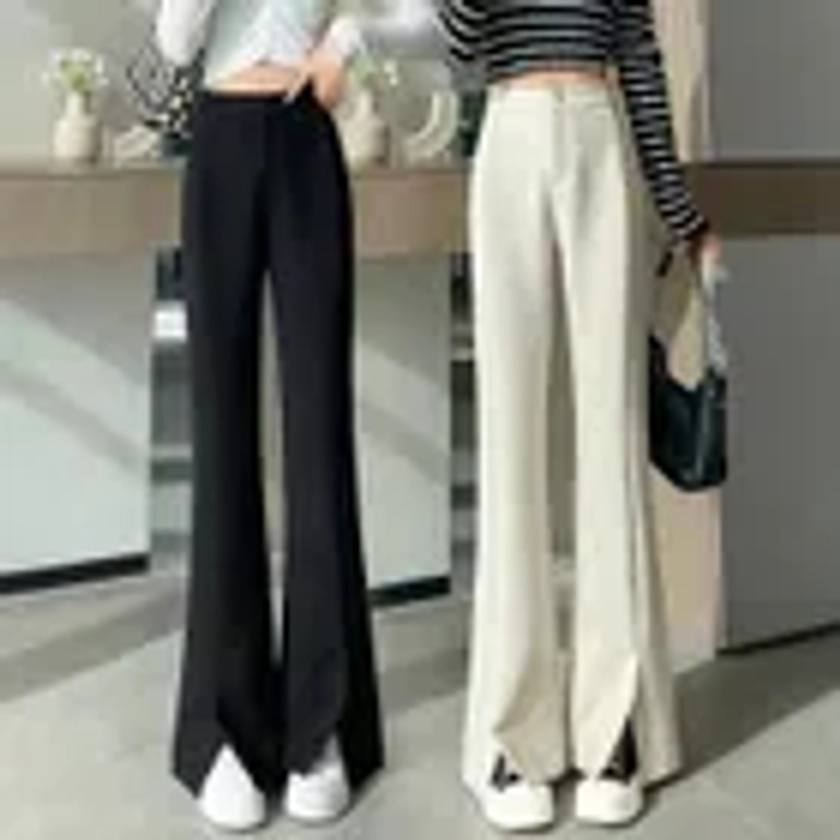 Shinsei - High Waist Plain Slit Flared Dress Pants | YesStyle