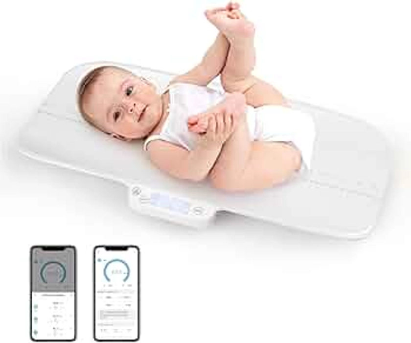 LIFEZEAL Pèse-bébé Numérique avec Bluetooth, Balance Électrique avec Fonction de Touche, Précision de 2g, Surface Incurvée, Pese Bebe 10g-30kg pour Animaux, Cuisine, 60x30 cm