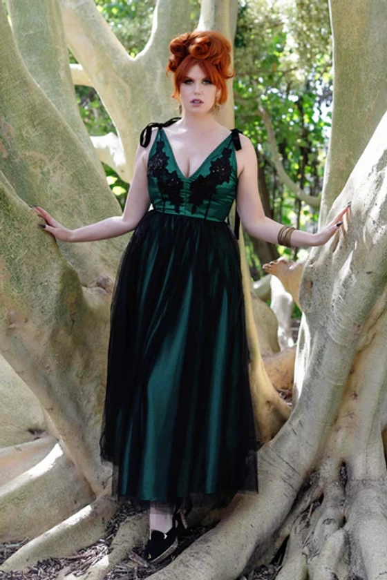 Forest Green Embellished Ribbon Gown