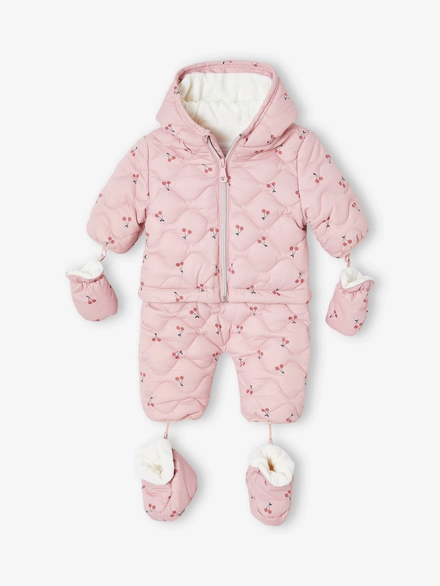 Combi-pilote avec moufles et chaussons bébé 2 en 1 mauve - Vertbaudet