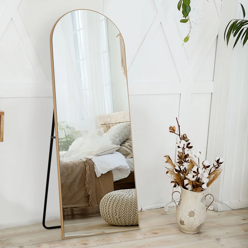 Arched Full Length Wooden Gold Framed Wall Mirror