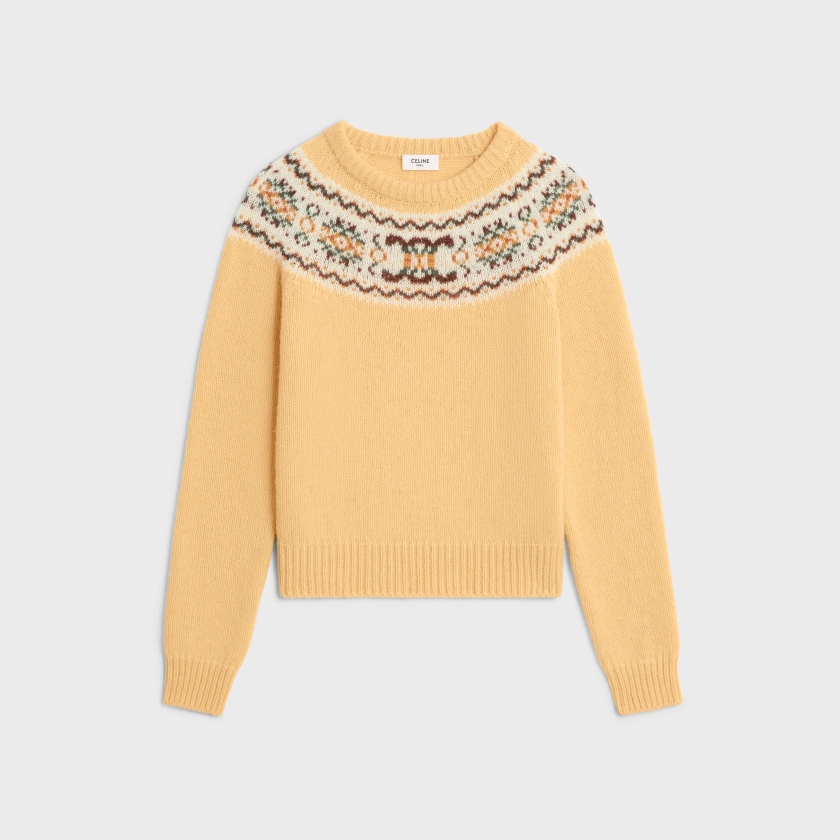 CREW NECK SWEATER IN TRIOMPHE FAIR ISLE WOOL - YELLOW | CELINE