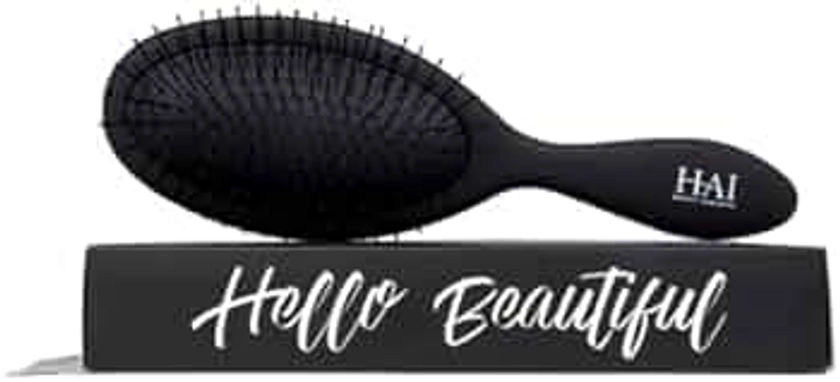 HAI DETANGLER - Premium Smoothing Paddle Brush for Wet or Dry Hair - Midnight Black