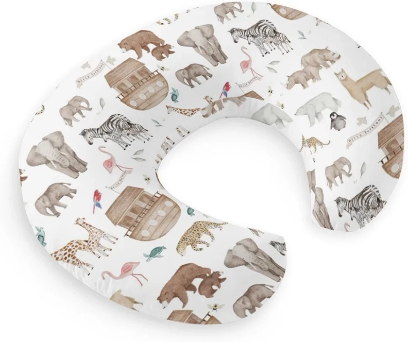 Noah’s Ark Animal Boat Nursing Pillow Cover for Baby Boys Girls, Elephant Bear Giraffe Rhino Ship Breastfeeding Pillow Slipcover, Religious Nursing Pillowcase for Newborn Infant, Cover Only