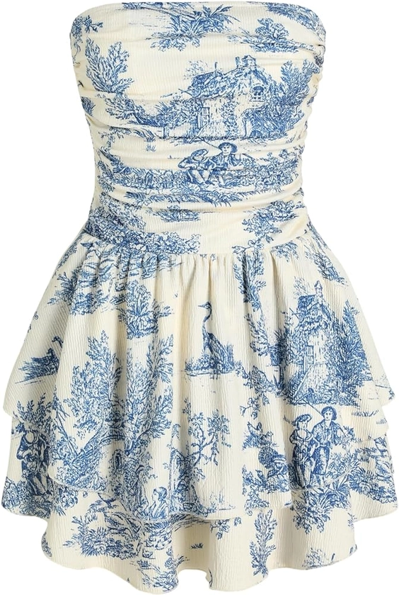 CIDER Toile de Jouy Shirred Ruched Mini Dress