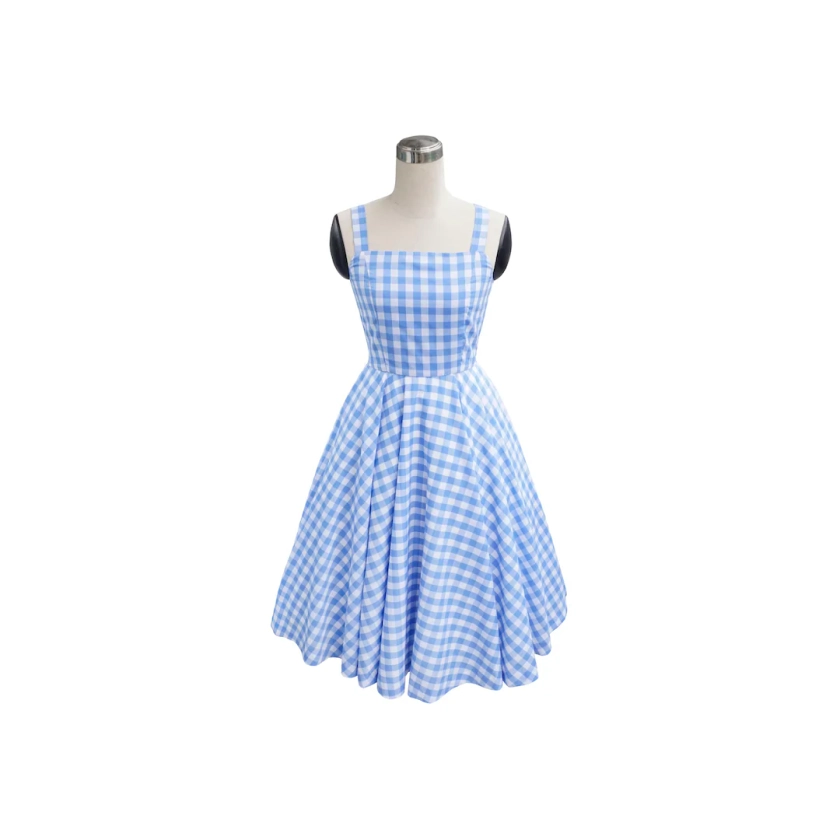 HANNAH DRESS in "1/2 inches Light Blue Checkered Gingham" Fabric | vintage dress, pink pinup dress, 50s inspired dress 1950, brilliladies