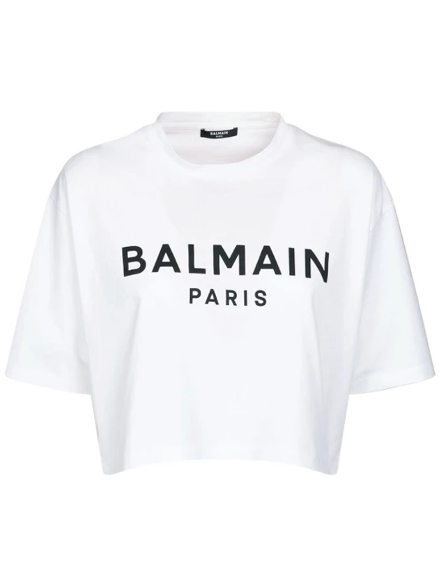 T-shirt cropped in jersey di cotone con logo - Balmain - Donna | Luisaviaroma