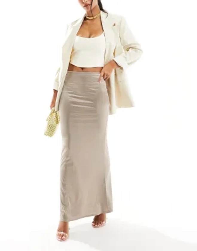 ASOS DESIGN jersey satin twill maxi skirt in taupe