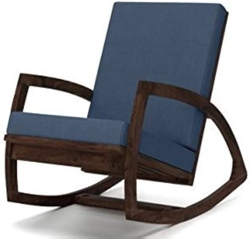 JANGID HANDICRAFTS Sheesham Wood Rocking Chair for Living Room | Rosewood Contemporary Arm Rest Swing Chair | Resting Adults Chair with Cushions for Home | Brown & Navy Blue Cushions : Amazon.in: Home & Kitchen