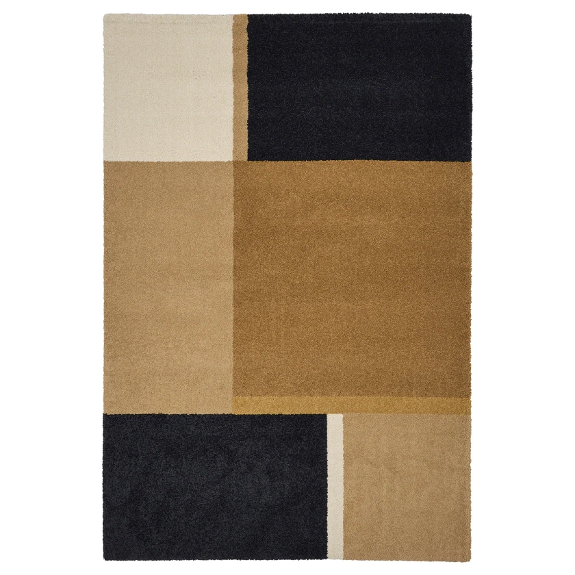 SKRIFTSPRÅK tapis, poils ras, brun jaune/bleu foncé, 170x240 cm - IKEA